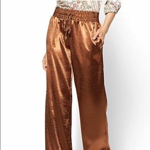 Satin Palazzo Pull-On Pant-Brown